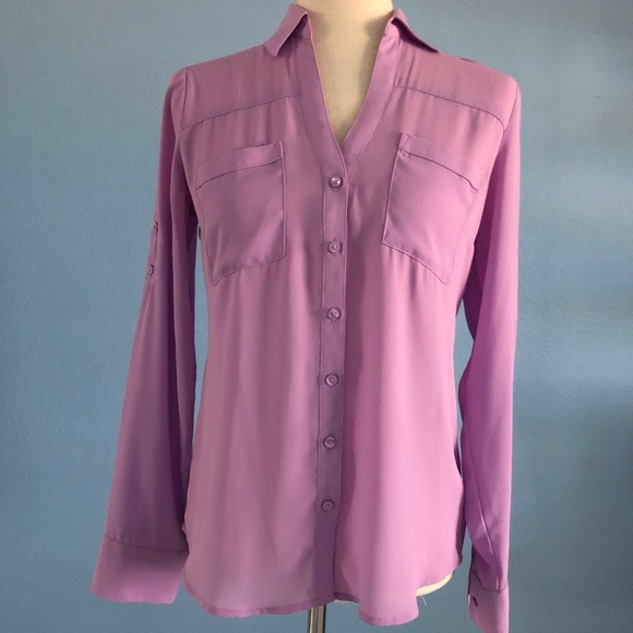 Lavender / Purple Button Down Shirt - Adjustable Sleeves - Size XS - Express - Picture 1 of 4